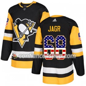 Adidas Maillot de Hockey Pittsburgh Penguins Jaromir Jagr 68 2017-2018 Noir USA Flag Fashion Authentic - Homme